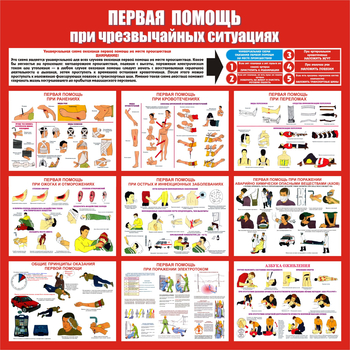 С20 Стенд первая помощь (при чрезвычайных ситуациях) (1000х1000 мм, пластик ПВХ 3 мм, алюминиевый багет серебряного цвета) - Стенды - Стенды по первой медицинской помощи - ohrana.inoy.org