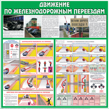 С40 Стенд движение по железнодорожным переездам (1000х1000 мм, пластик 3 мм, алюминиевый багет серебряного цвета) - Стенды - Стенды по безопасности дорожного движения - ohrana.inoy.org